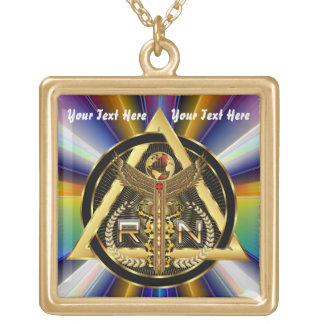 Medical Nurse Logo Square Only VIEW ABOUT Design Gold Plated Necklace