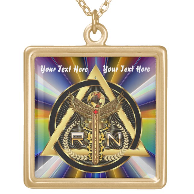 Medical Nurse Logo Square Only VIEW ABOUT Design Gold Plated Necklace (Front)