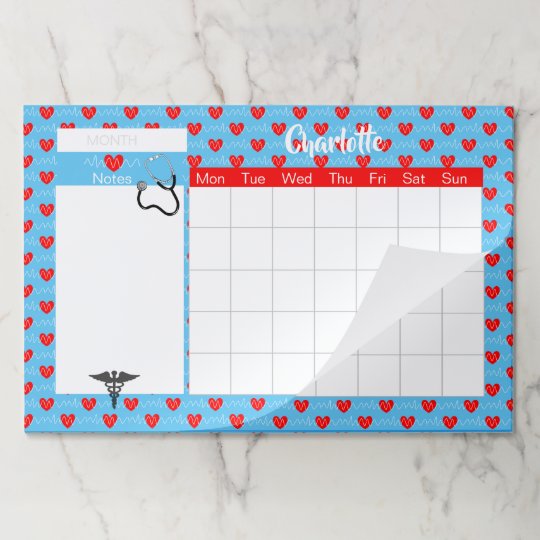 Medical Nurse Theme Personalized Monthly Calendar Paper Pad Zazzle com