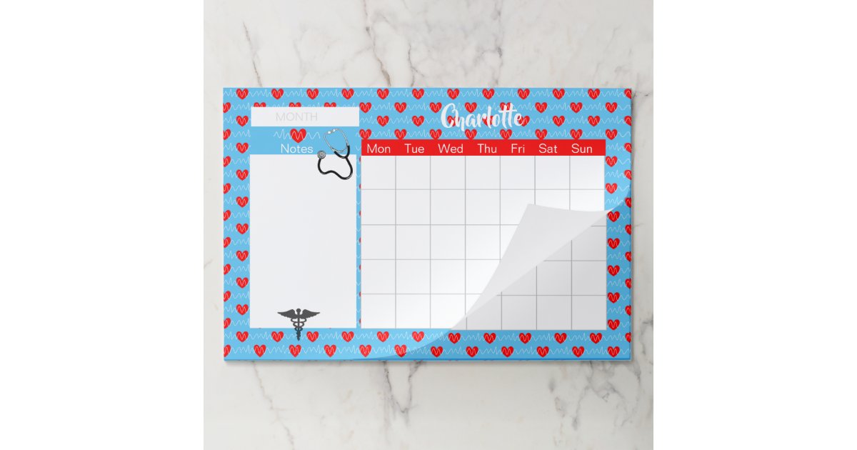 Medical Nurse Theme Personalized Monthly Calendar Paper Pad Zazzle