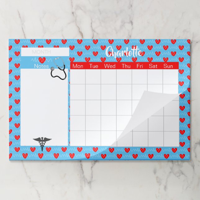 Medical Nurse Theme Personalized Monthly Calendar Paper Pad (Folded)