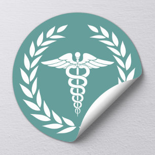 Medical Nursing Caduceus Symbol Teal Classic Round Sticker