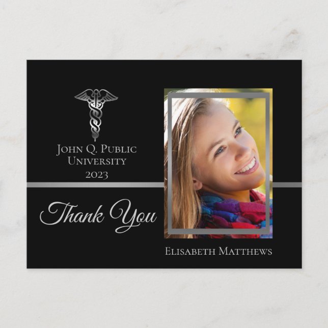Medical | Nursing Graduation Name Photo Thank You Announcement Postcard (Front)
