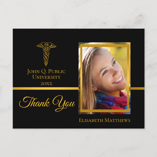 Medical | Nursing Graduation Name Photo Thank You Postcard (Front)