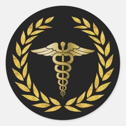 Medical Nursing Royal Gold Caduceus Symbol Classic Round Sticker