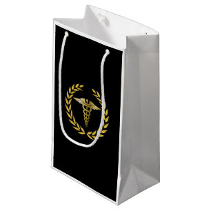 Medical Nursing Royal Gold Caduceus Symbol Small Gift Bag