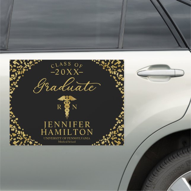 Medical Nursing School Black Gold Graduation Car Magnet (In Situ)