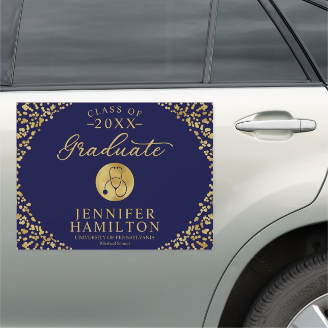 Medical Nursing School Blue Gold Graduation Car Magnet (In Situ)