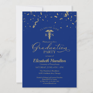 Medical Nursing School Grad Party Gold Blue Invitation