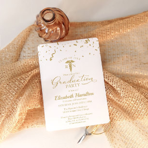 Medical Nursing School Grad Party Gold Confetti In Invitation