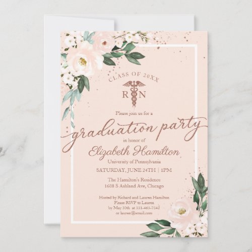 Medical Nursing School Grad Party Pink Floral Invitation