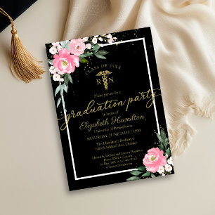 Medical Nursing School Grad Party Pink Floral  Invitation