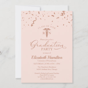 Medical Nursing School Grad Party Rose Gold Invitation