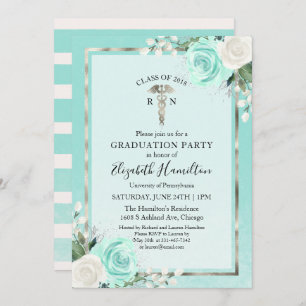 Medical Nursing School Grad Party Teal Floral Invitation