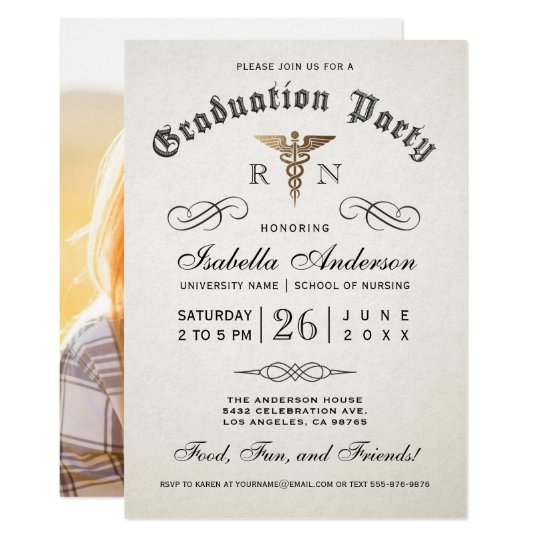 Medical Nursing School Graduation Invitations Clic Vintage Diploma Style Insert Your Own Custom Photo