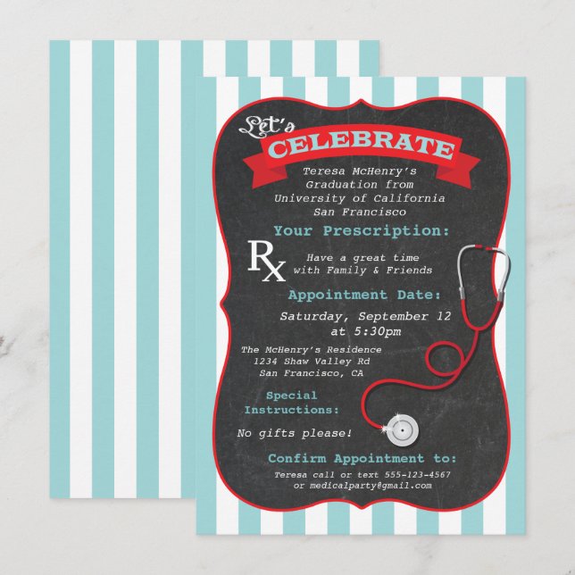 Medical Nursing School Graduation Prescription Invitation (Front/Back)