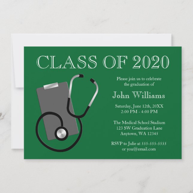 Medical Nursing School Green Graduation Invitation (Front)