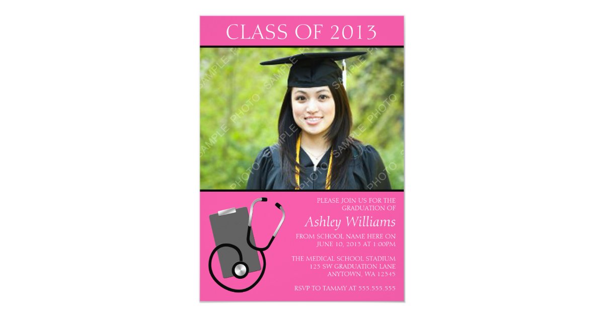 Medical Nursing School Pink Photo Graduation Invitation Zazzle Com