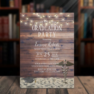 Medical Nursing School Rustic Beach Graduation Invitation