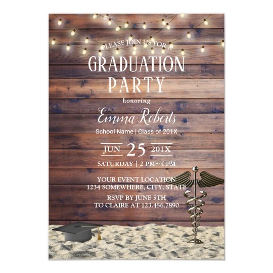 Medical Nursing School Rustic Beach Graduation Invitation Zazzle Com