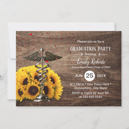 Medical Nursing School Rustic Sunflower Graduation Invitation