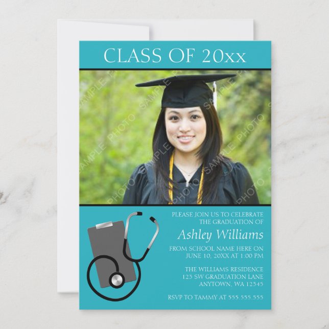 Medical Nursing School Teal Photo Graduation Invitation (Front)