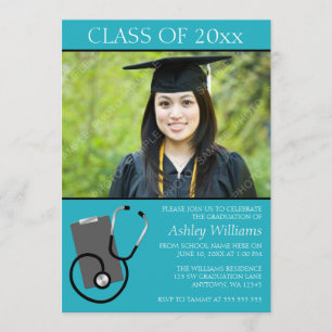 Medical Nursing School Teal Photo Graduation Invitation