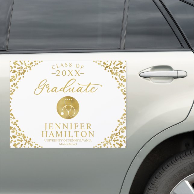 Medical Nursing School White Gold Graduation Car Magnet (In Situ)