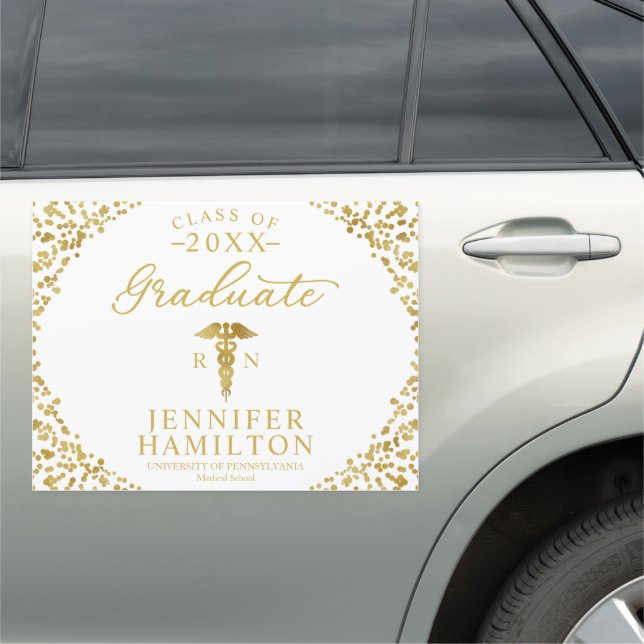 Medical Nursing School White Gold Graduation Car Magnet (In Situ)