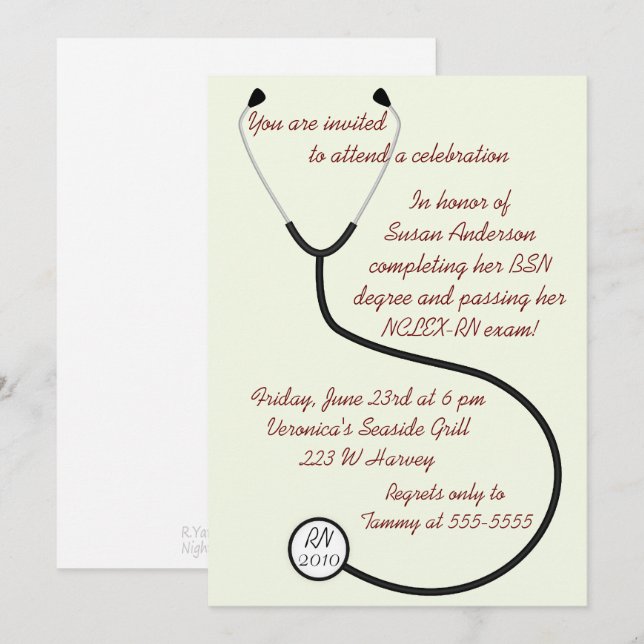 Medical or Nursing Degree Graduation Invitation (Front/Back)