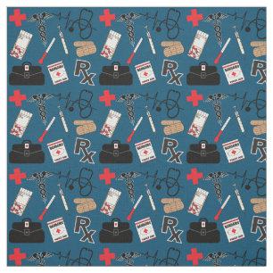 Medical Pattern Design - Dark Blue Fabric