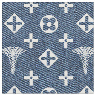 Medical pattern. Doctors logo. Blue jeans Fabric