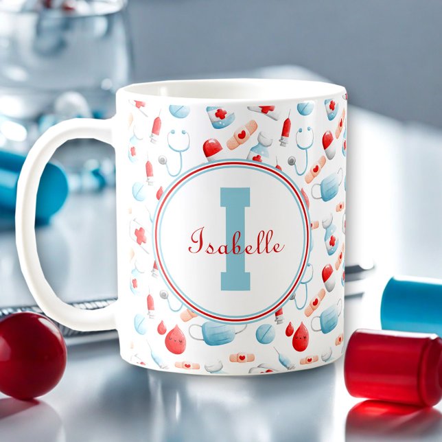 Medical Pattern Name Monogram Nurse  Coffee Mug (Medical Pattern Name Monogram Nurse Coffee Mug)