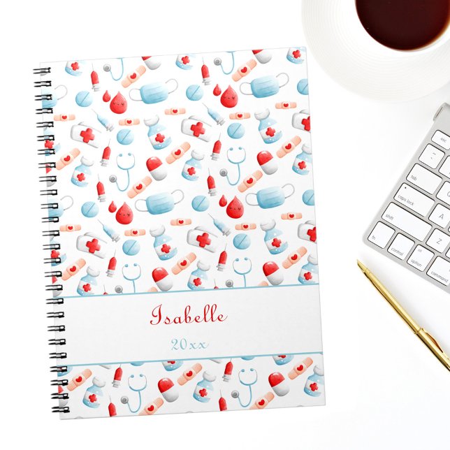 Medical Pattern Name Monogram Nurse  Notebook (Creator Uploaded)