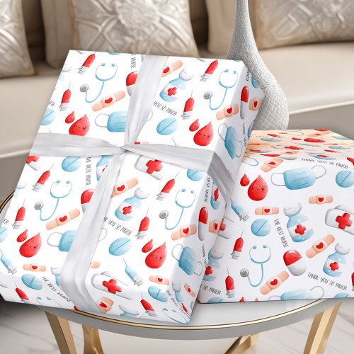 Medical Pattern Name Text Nurse Wrapping Paper