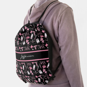 Medical Pattern - Pink Drawstring Bag