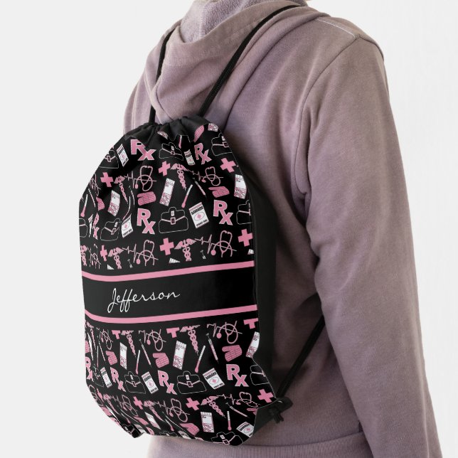 Medical Pattern - Pink Drawstring Bag (Insitu)