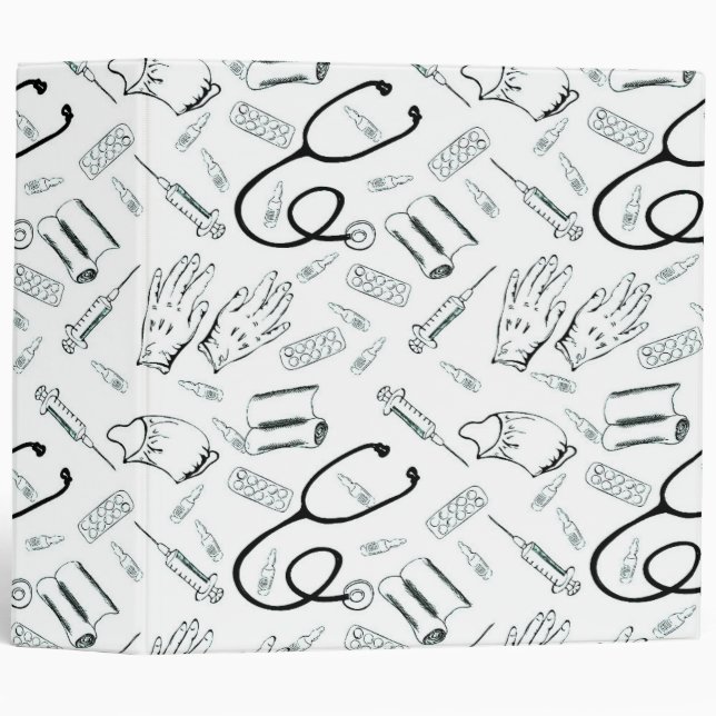 Medical Pattern Stethoscope Pattern 3 Ring Binder (Front/Spine)