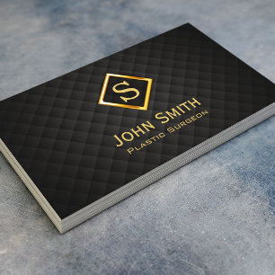 Medical Plastic Surgeon Monogram Modern Black Gold Business Card
