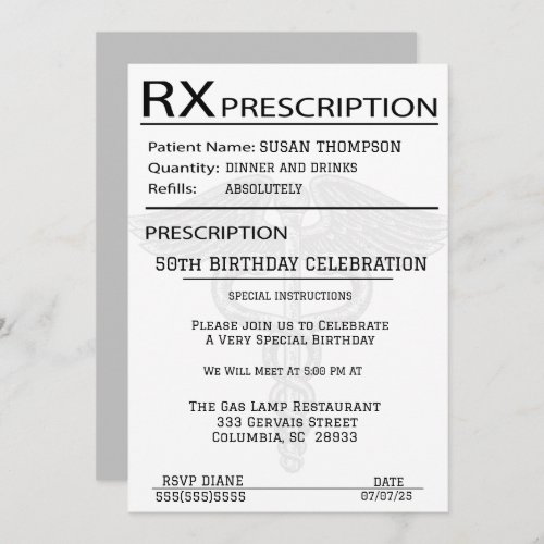 Medical Prescription Pad 50th Birthday Party  Invitation