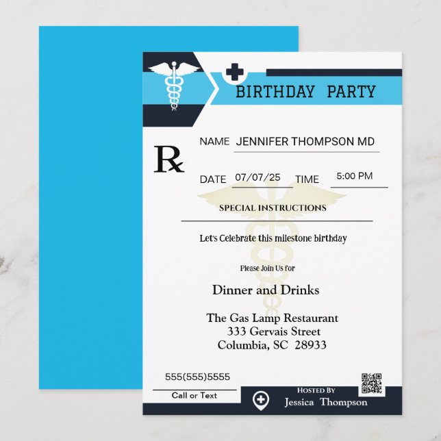 Medical Prescription Pad Birthday Invitation (Front/Back)