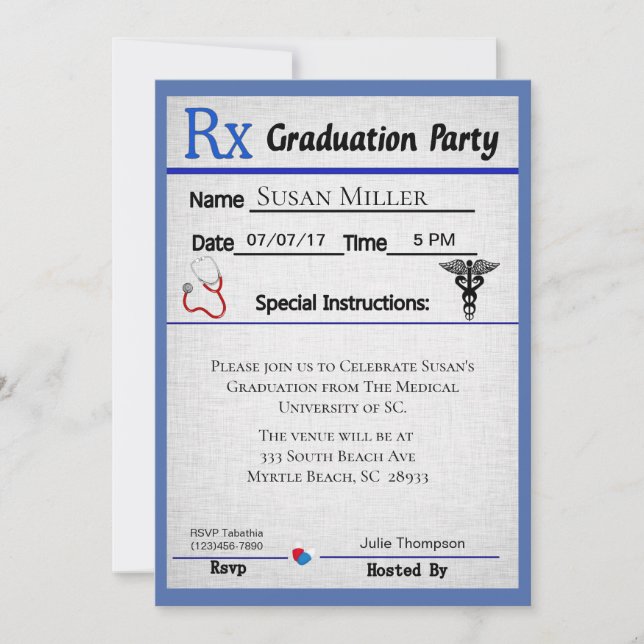 Medical Prescription Pad Graduation Invitation (Front)