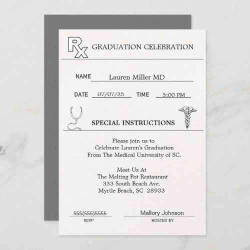 Medical Prescription Pad Graduation Invitation