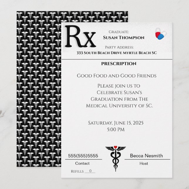 Medical Prescription Pad Graduation Invitation (Front/Back)
