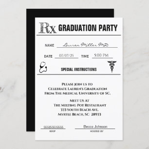 Medical Prescription Pad Graduation Invitation