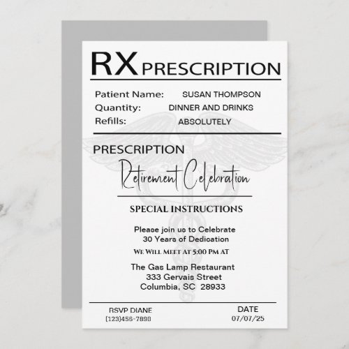 Medical Prescription Pad  Retirement Party  Invitation