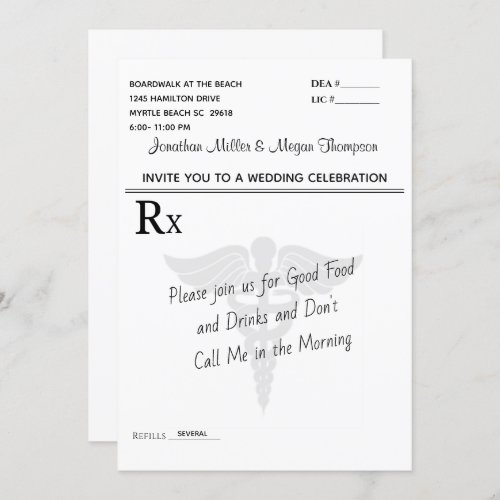Medical Prescription Pad Wedding Celebration  Invitation