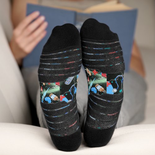 Medical Print on Black Background  Socks