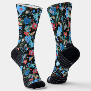 Medical Print on Black Background  Socks