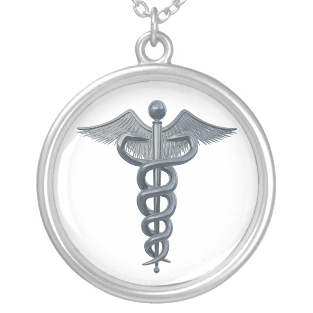Medical Profession Symbol Silver Plated Necklace (Front)
